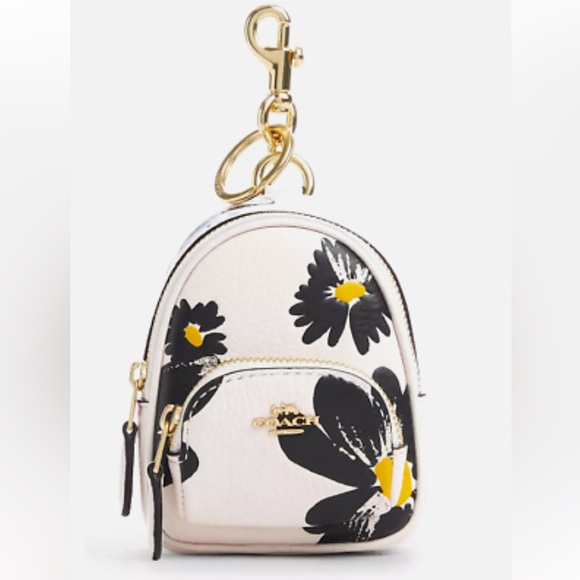 Coach Accessories - - Coach Mini Backpack Bag Charm Chalk And Black Floral Print